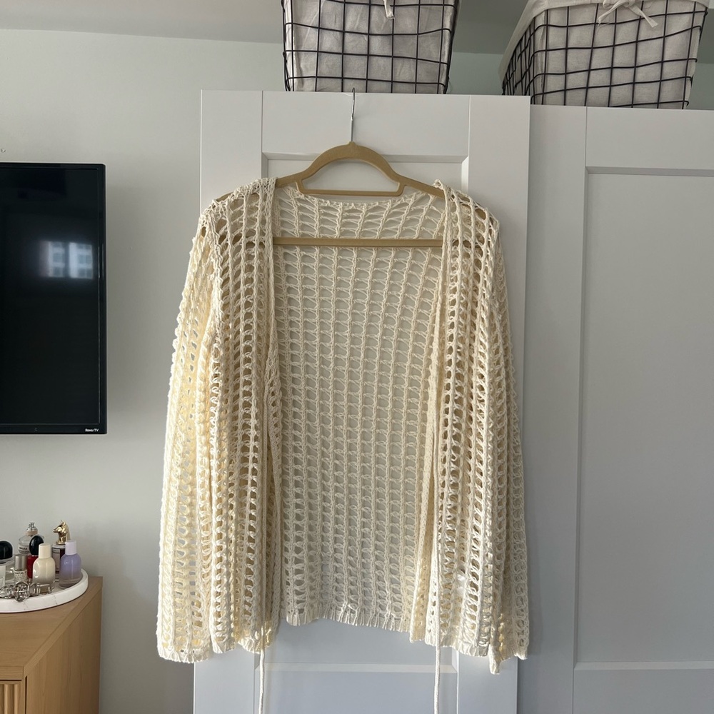 Cream Long Sleeve Cover Up Top